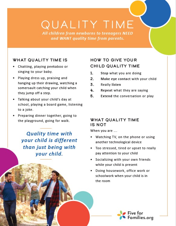 Title: Quality Time.  Pdf text underneath, picture of two men with a child in bottom left